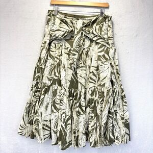 Lauren Ralph Lauren Midi Tie Front Peasant Skirt Womens 16 Green Vacation Resort